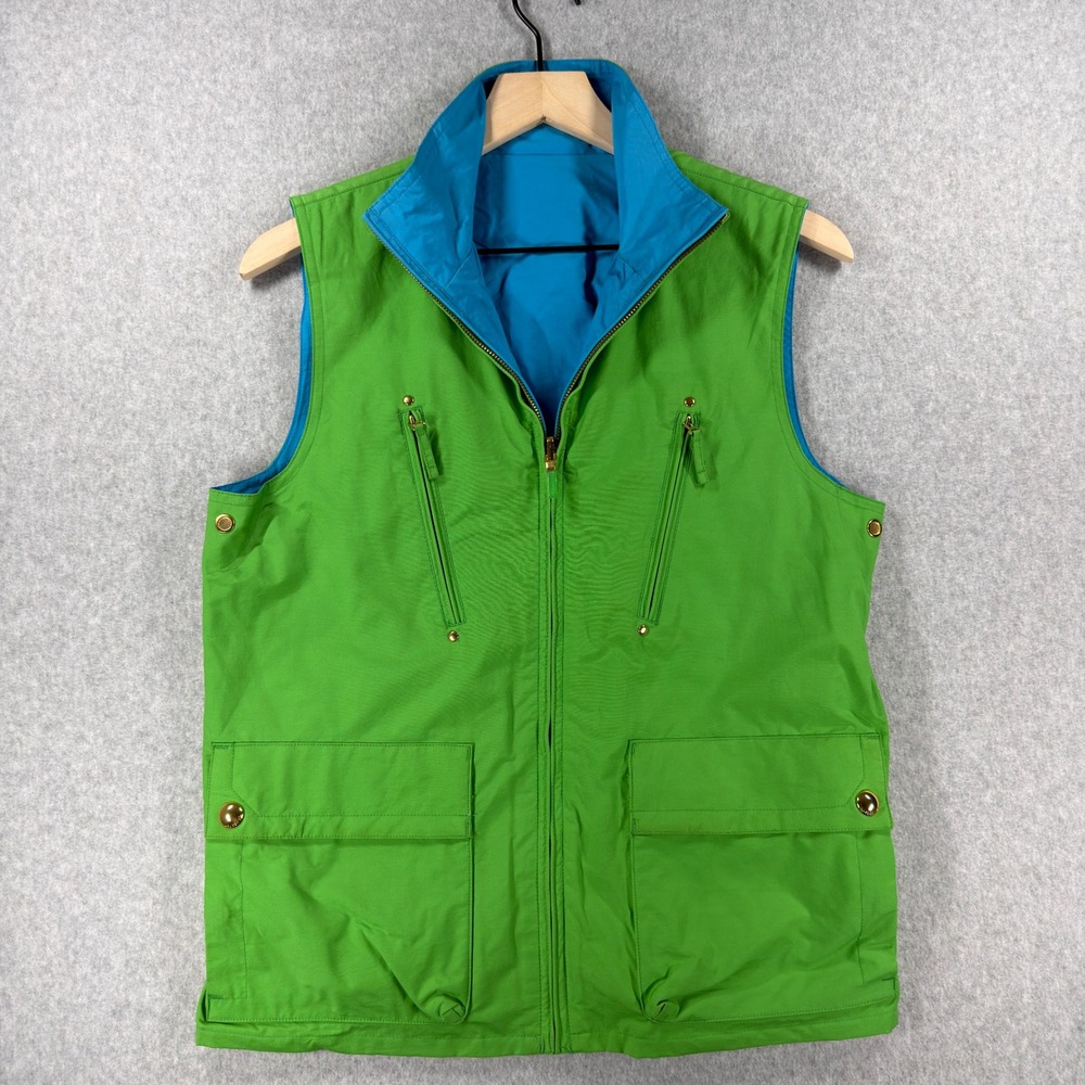 Lauren Ralph Lauren Womens Utility Vest Green Blue Full Zip Pockets Size M
